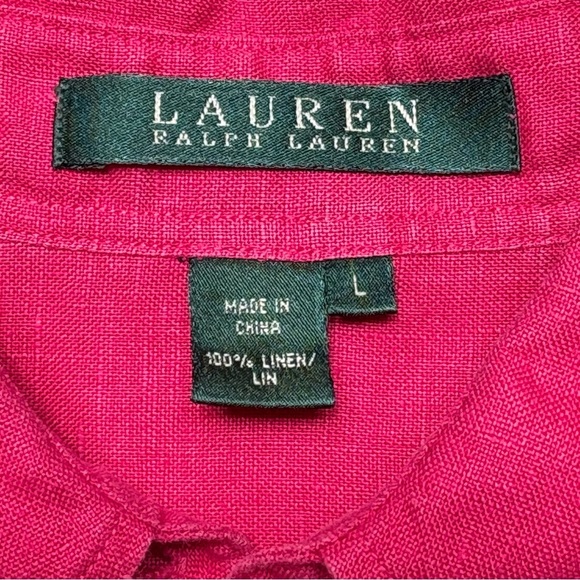 Lauren Ralph Lauren Linen Roll Tab Sleeve Shirt Size L Large Bright Pink LRL - Picture 7 of 8